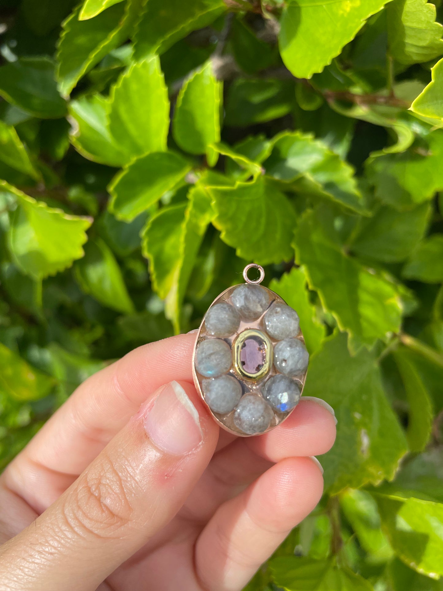 Labradorite and Purple Zirconia Resin Pendant