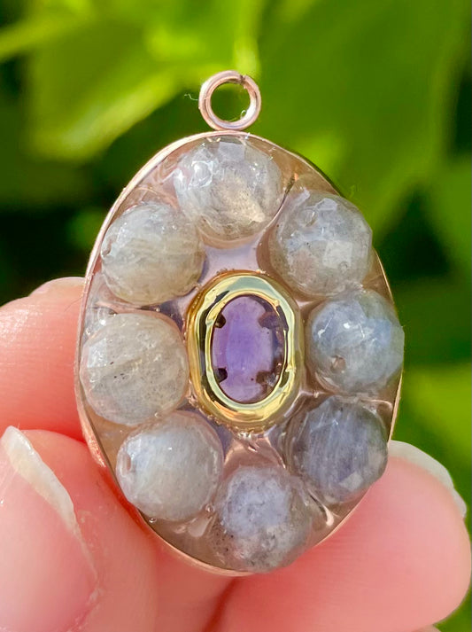 Labradorite and Purple Zirconia Resin Pendant