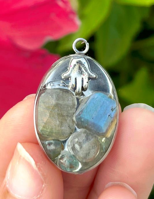 Hamsa & Labradorite Gemstones Pendant