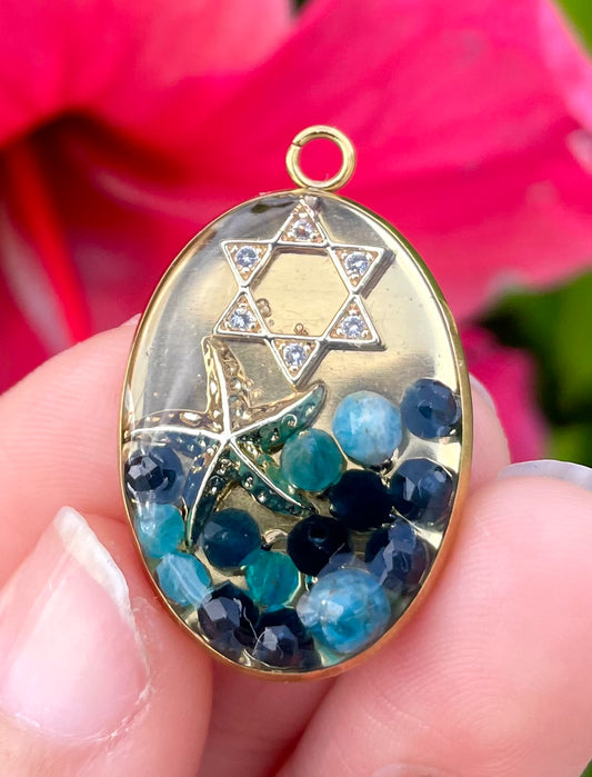Ocean SeaStar Magen David Apatite Gemstones Gold Plated Pendant