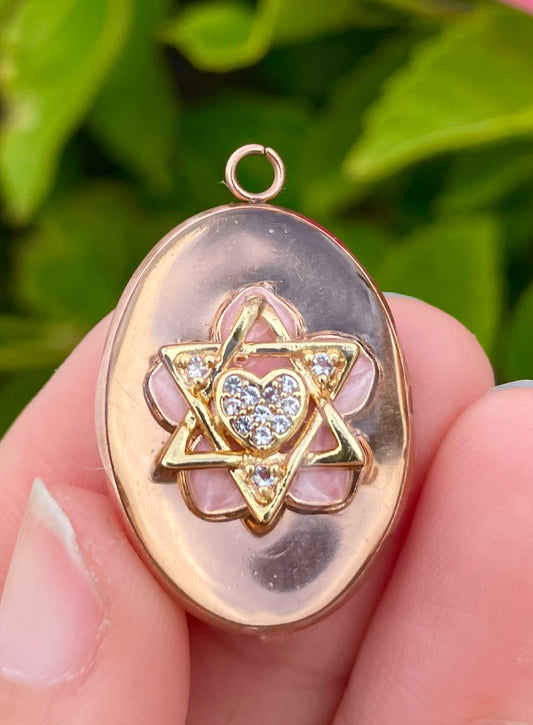Pink Flower Magen David Heart Rose Golden Pendant