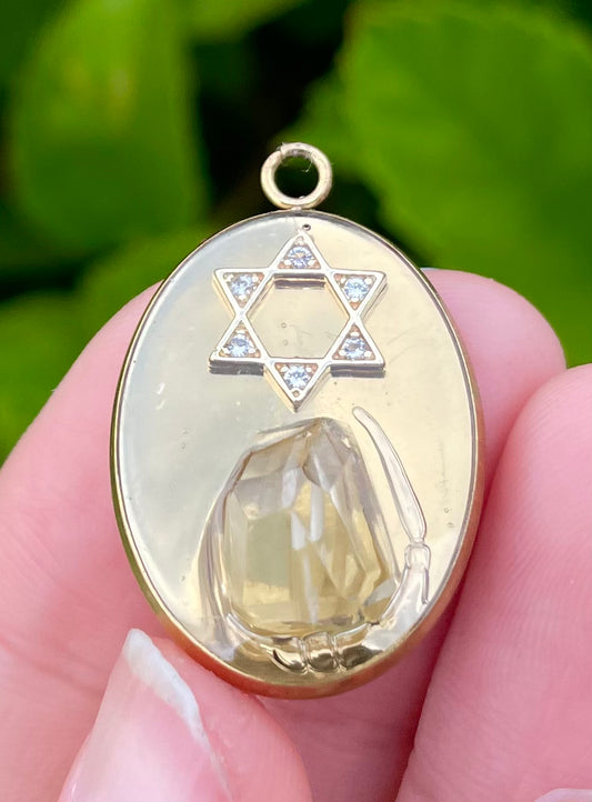 Green Amethyst Gold Plated Magen David Zirconia Pendant