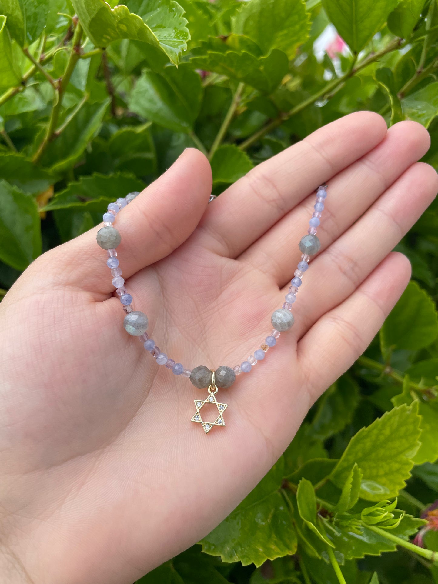 Tanzanite Amethyst Labradorite Delicate Gold Plated Magen David Bracelet