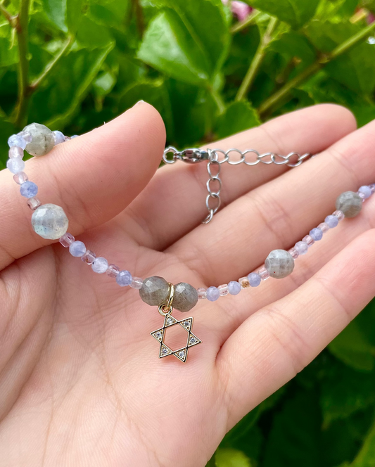 Tanzanite Amethyst Labradorite Delicate Gold Plated Magen David Bracelet