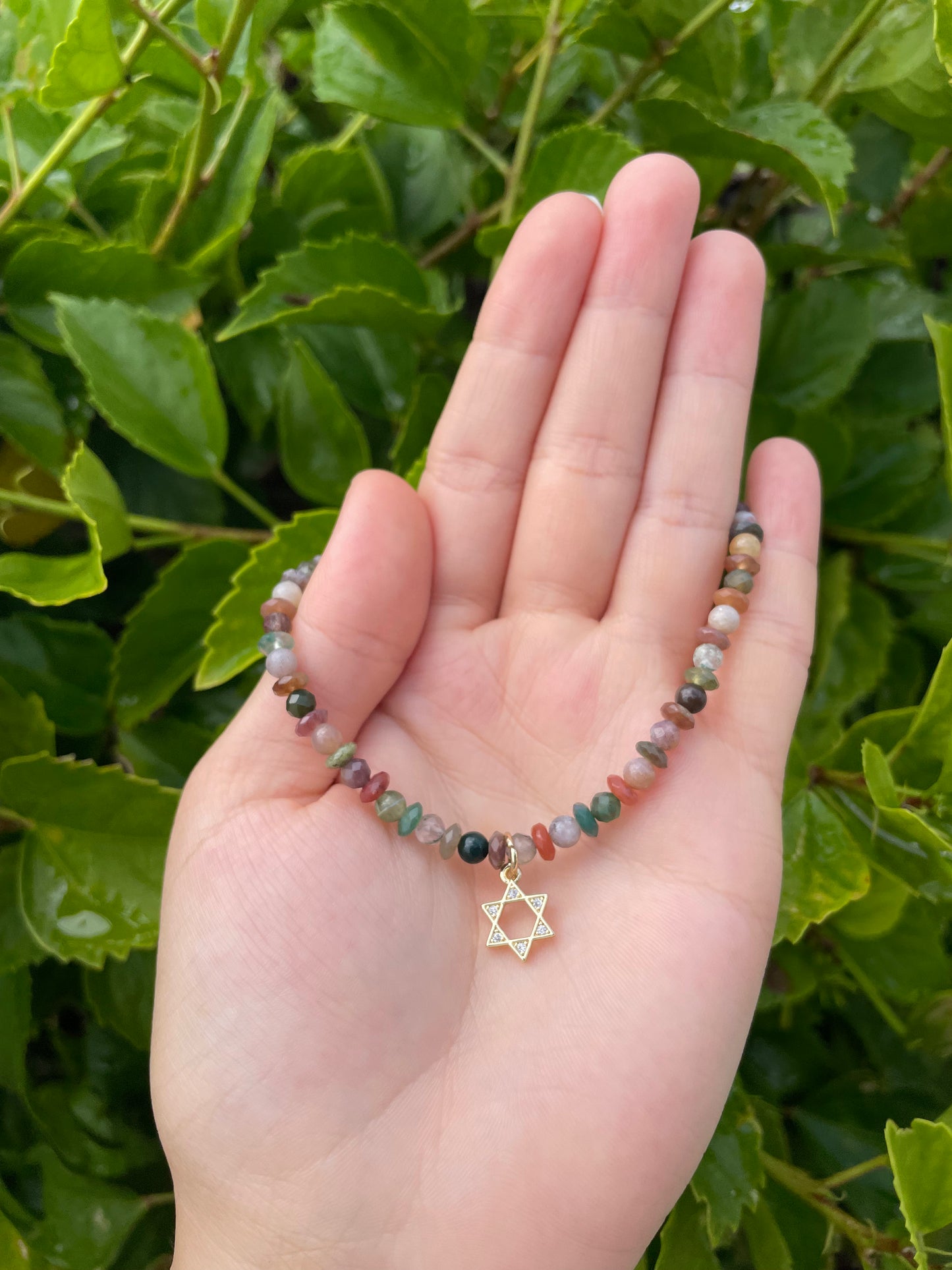 Indian Agate Colorful Gemstones Magen David Bracelet