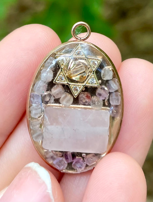 Ruth's Happiness Pendant: Rose Quartz and Amethyst Gemstones with Swarovki Bead Magen David