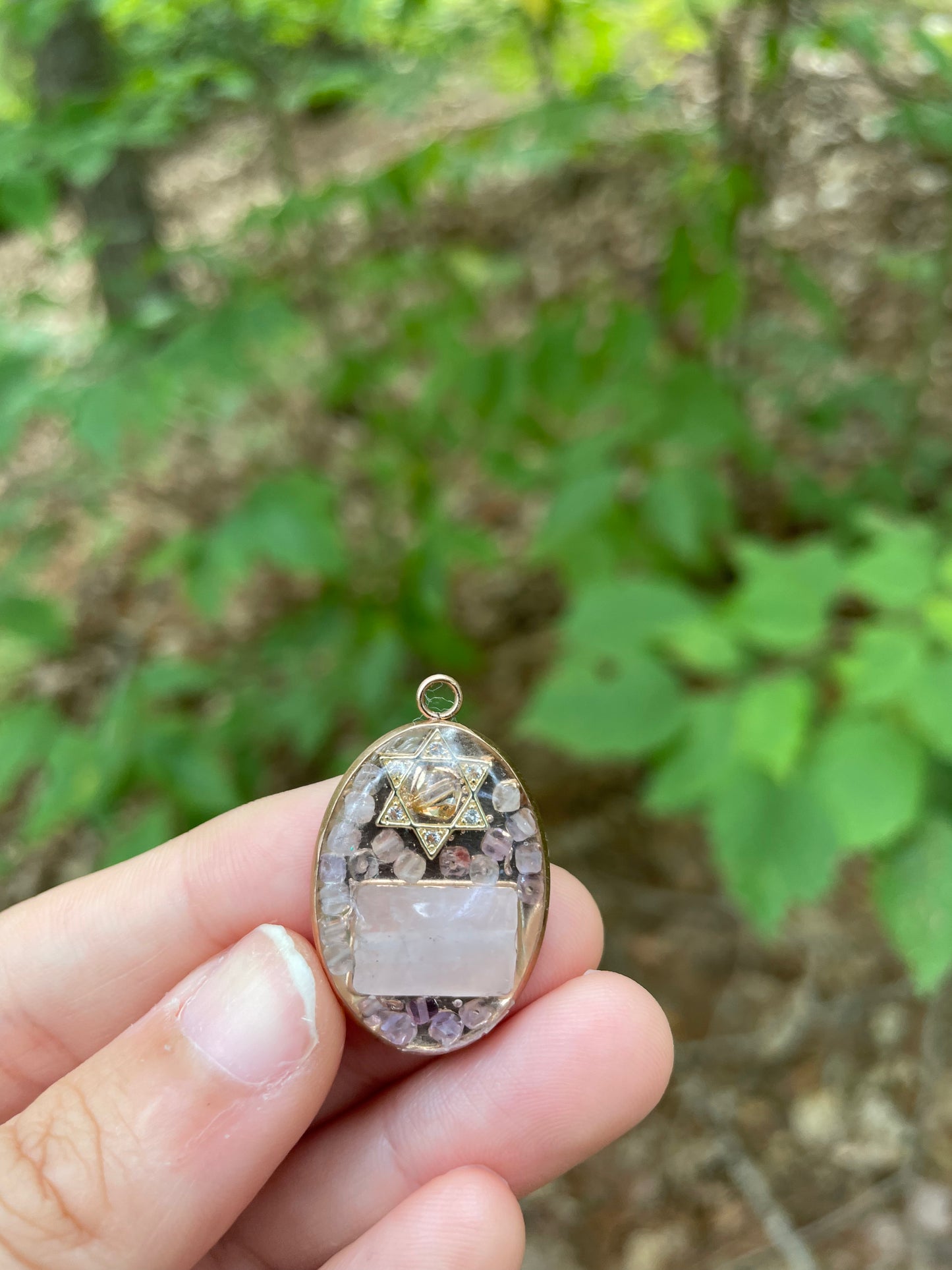 Ruth's Happiness Pendant: Rose Quartz and Amethyst Gemstones with Swarovki Bead Magen David