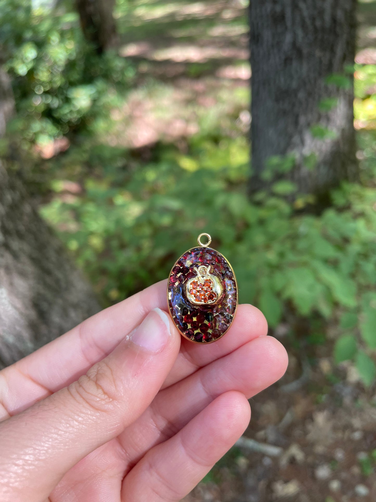 Garnet Gemstones Zirconia Pomegranate Gold Plated Pendant