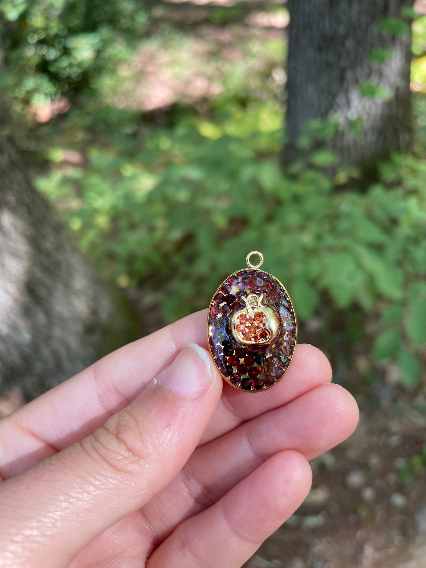 Garnet Gemstones Zirconia Pomegranate Gold Plated Pendant