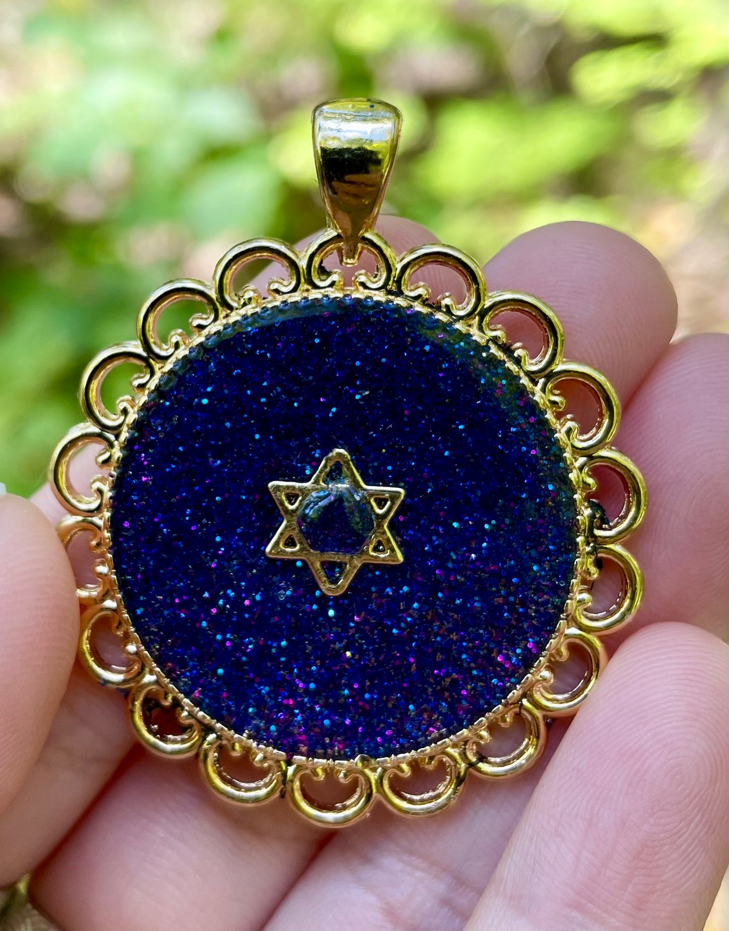 Soul of the Galaxies: Gold plated Magen David with Purple and Blue Shine