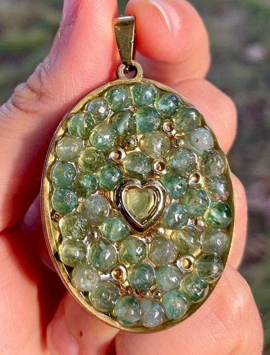 Heart Pendant of Kyanite Light Blue Gemstones, Gold Plated Beads and Zirconia