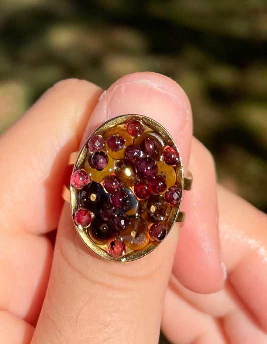 Tiger's Eye Garnet Gemstones Gold Plated Stainless Adjustable Resin Ring