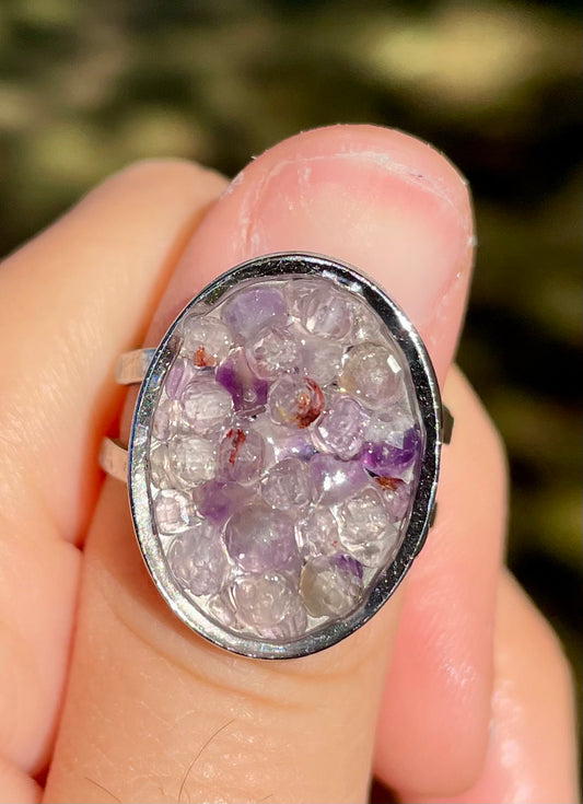 Amethyst Gemstones Resin Stainless Adjustable Ring