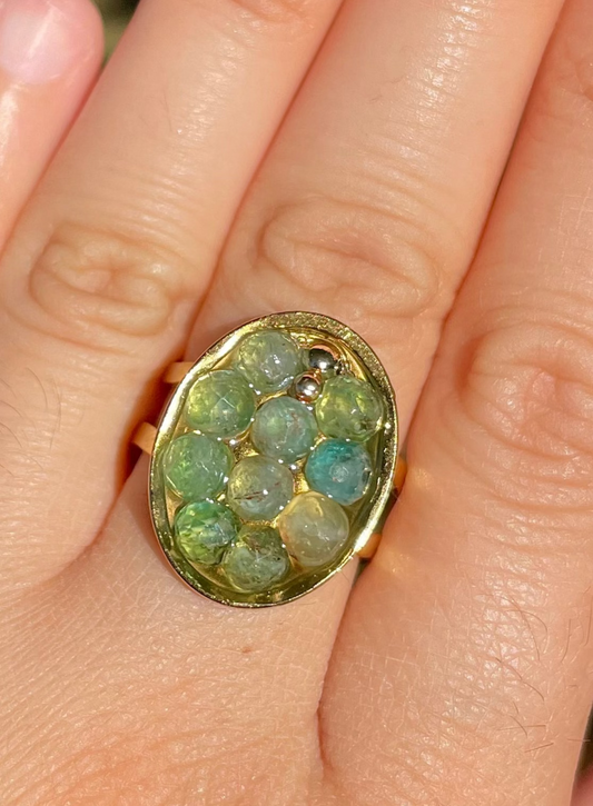 Kyanite Gemstones Resin Gold Plated Stainless Adjustable Ring