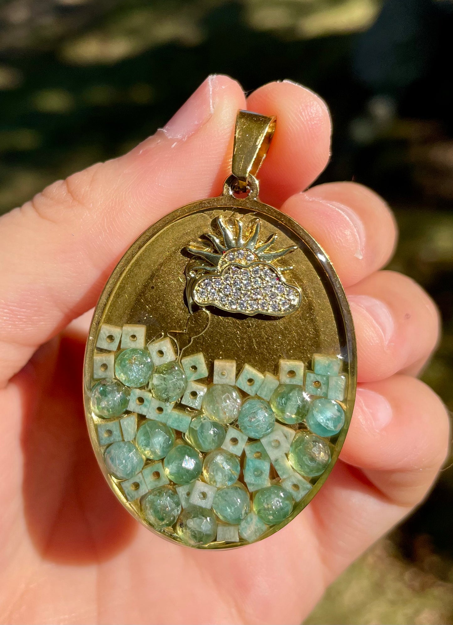 Hope through the Clouds, Amazonite Kyanite Gemstones Cloud and Sun Beach Pendant
