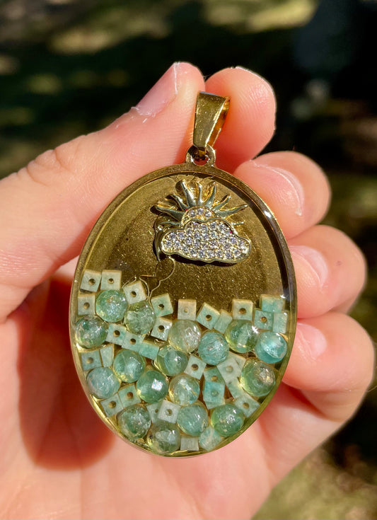 Hope through the Clouds, Amazonite Kyanite Gemstones Cloud and Sun Beach Pendant