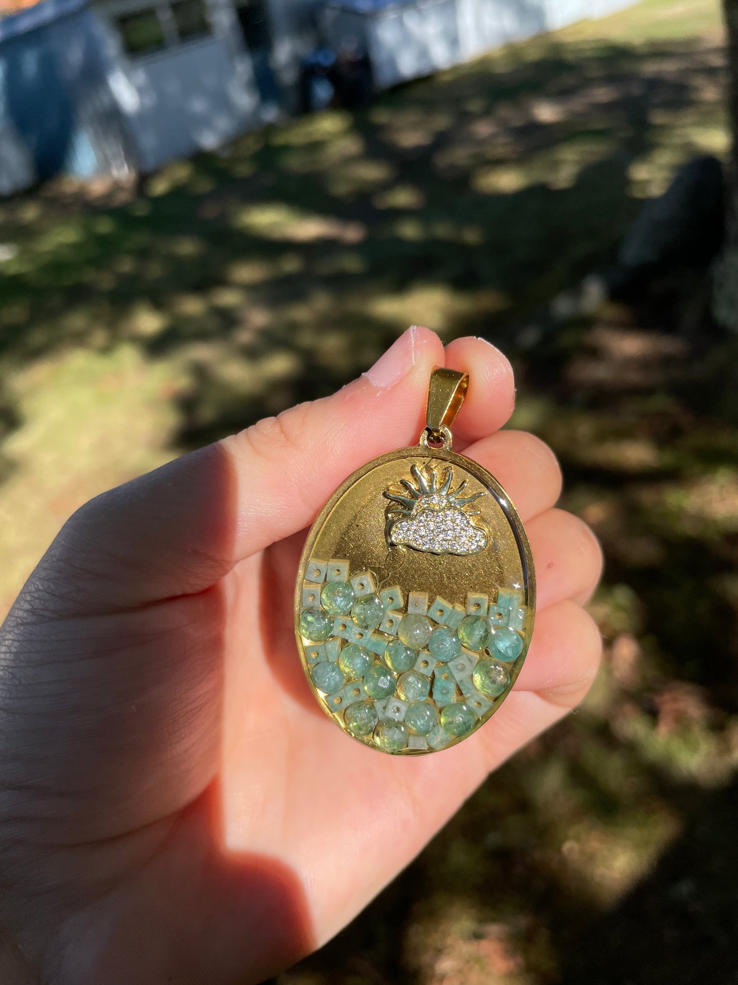 Hope through the Clouds, Amazonite Kyanite Gemstones Cloud and Sun Beach Pendant