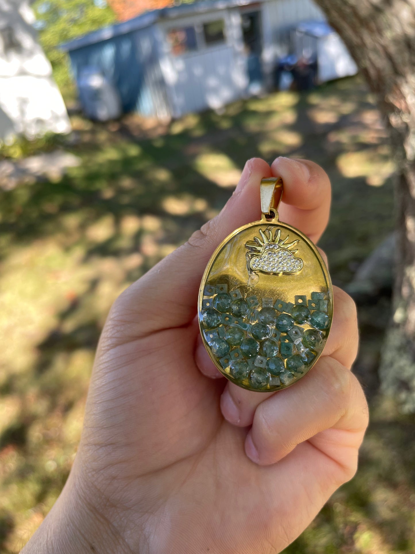 Hope through the Clouds, Amazonite Kyanite Gemstones Cloud and Sun Beach Pendant