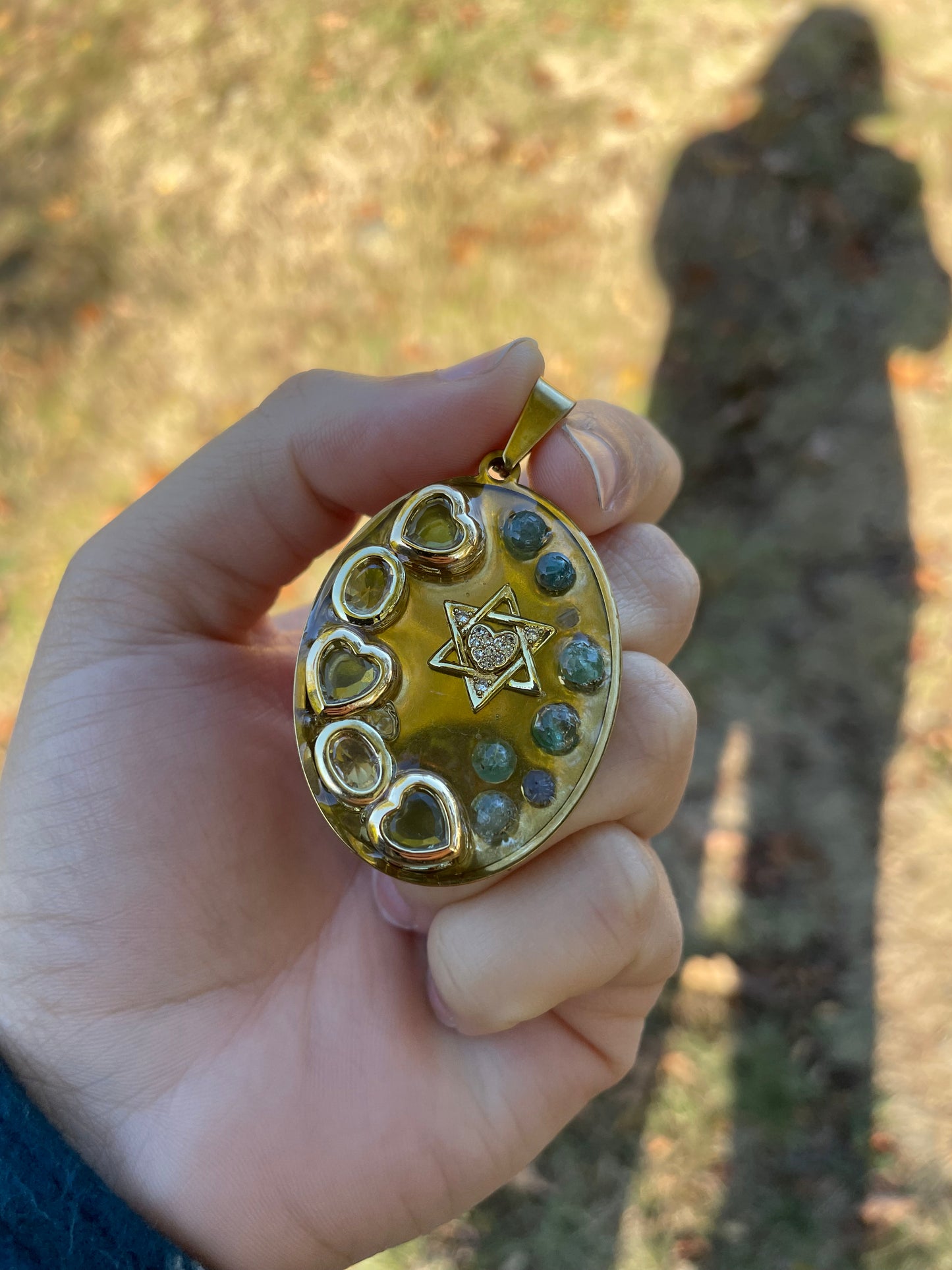 Endless Love: Heart Magen David, Apatite Gems and Zirconia Hearts Gold plated Pendant