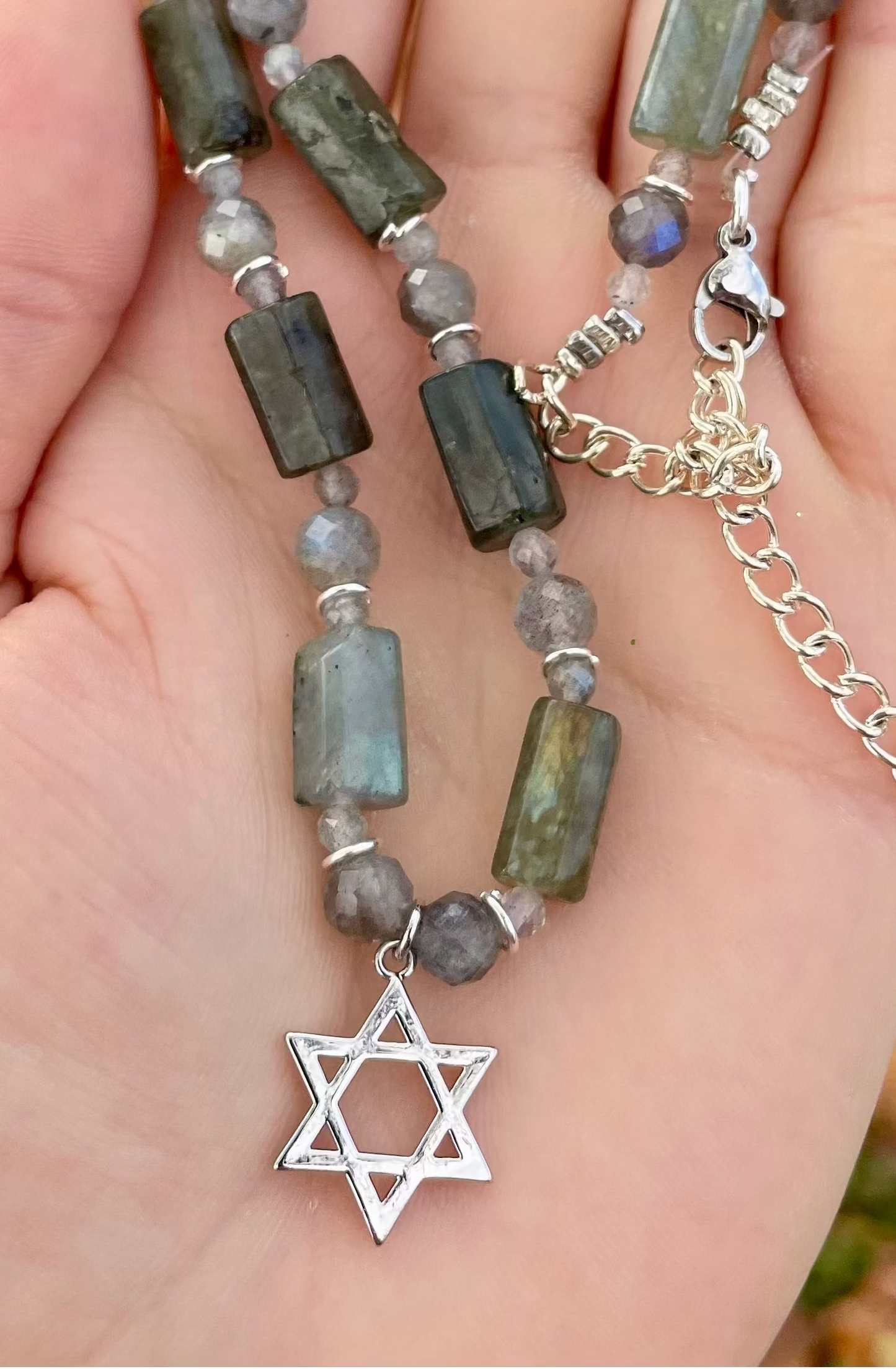 Labradorite Gemstones Beaded Magen David Necklace