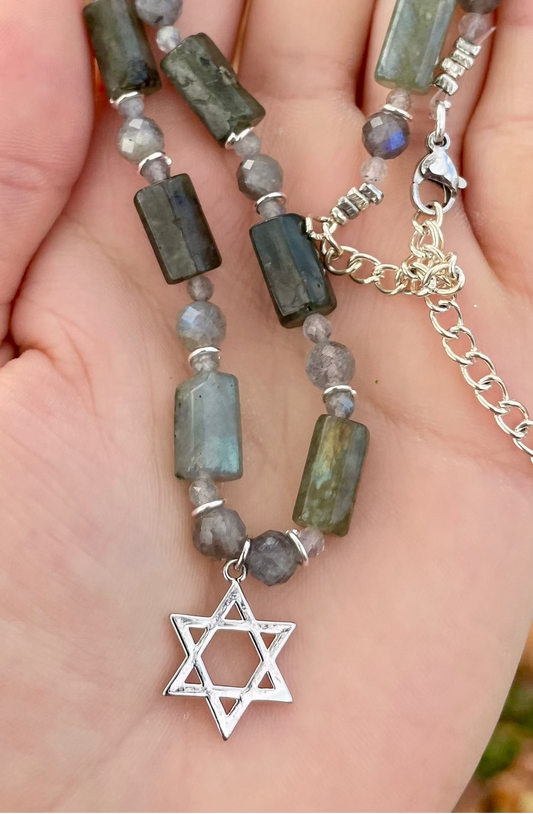 Labradorite Gemstones Beaded Magen David Necklace