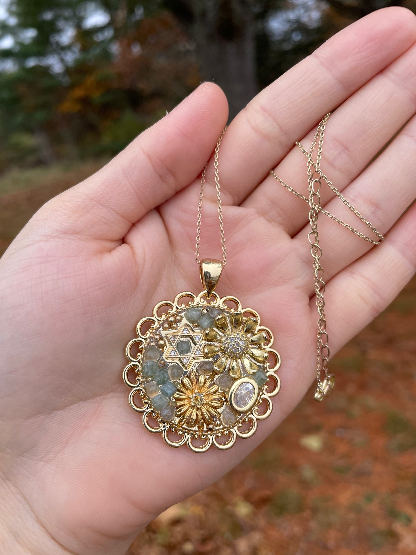 Sunflowers, Magen David and Kyanite Gemstones Gold plated Magen David