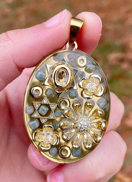 Gold and Kyanite, Blooming Magen David Pendant