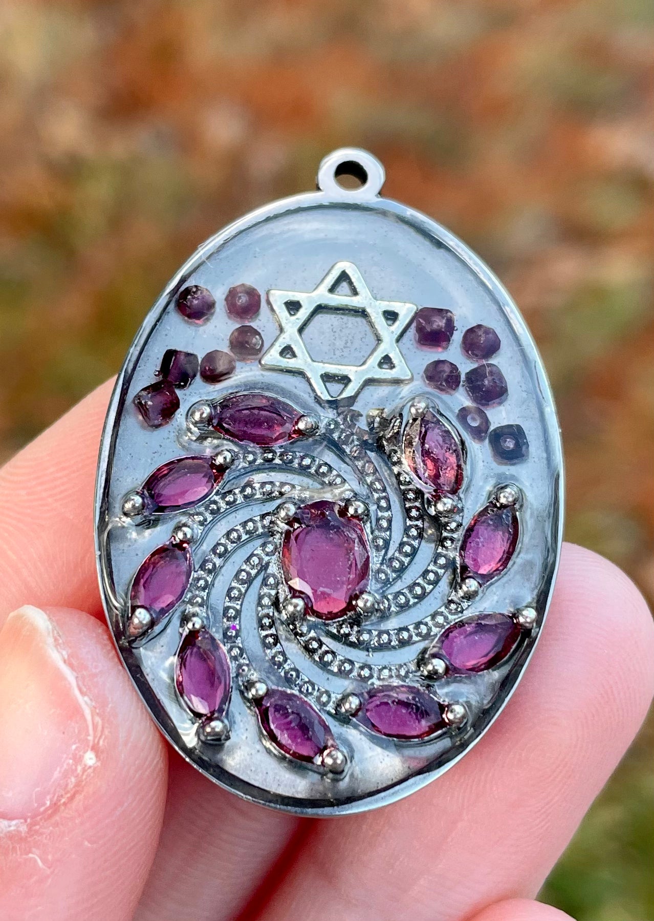 Red Garnet and Zirconia Spiral Magen David