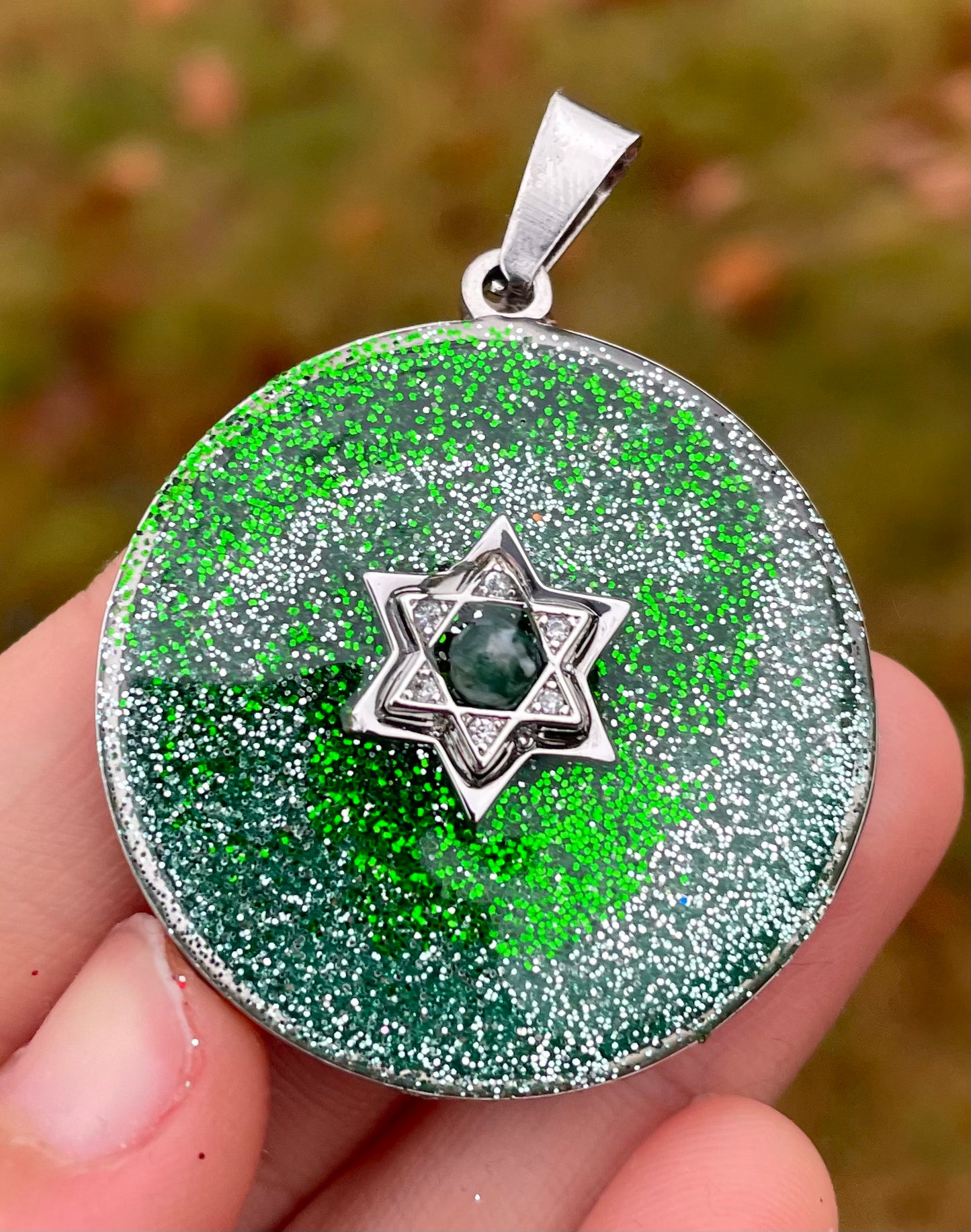 Silver Green Shining Magen David Pendant