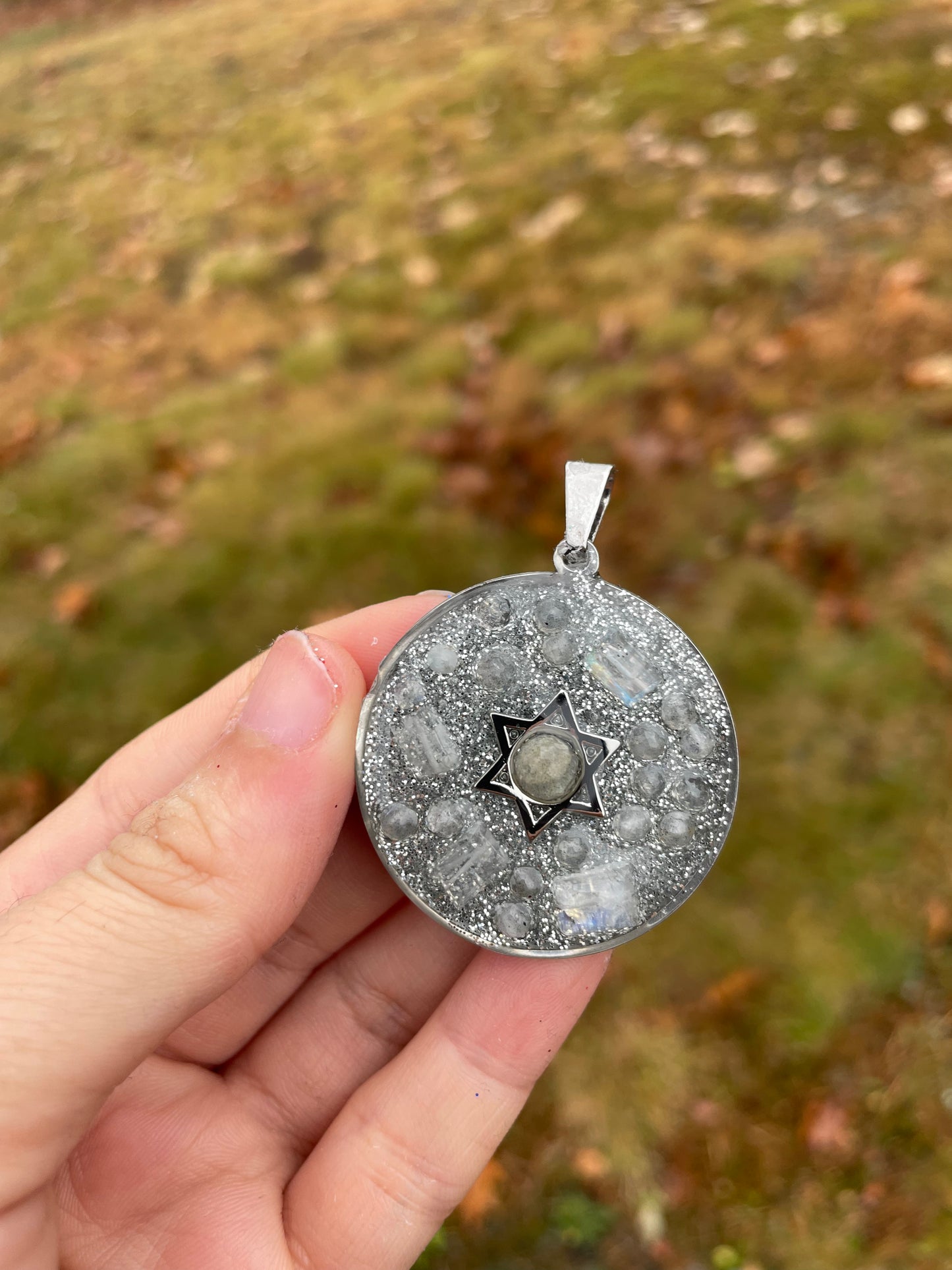 Silver and White Moonstone labradorite Gemstones Magen David Pendant
