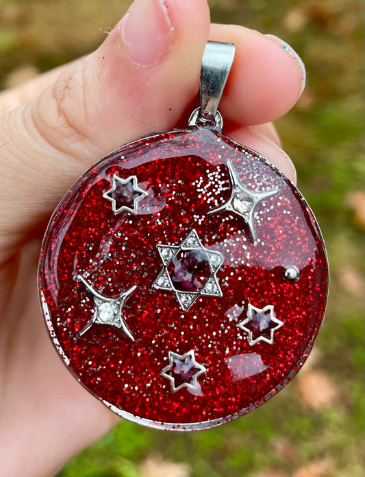 Red and Silver Shining Galaxy Garnet Gemstones Magen David Pendant 2