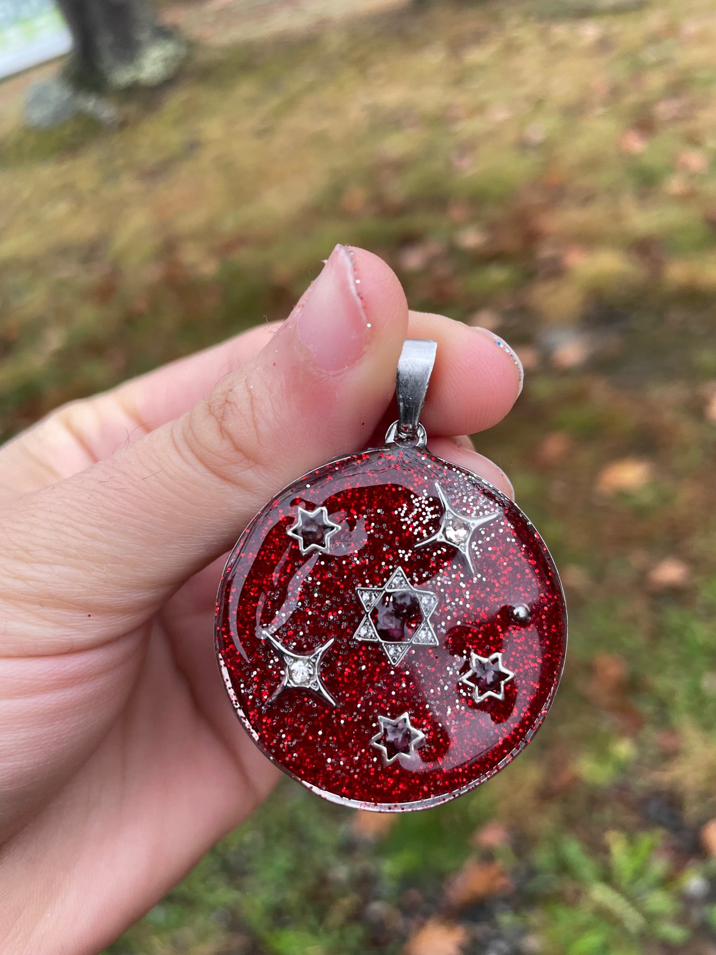 Red and Silver Shining Galaxy Garnet Gemstones Magen David Pendant 2