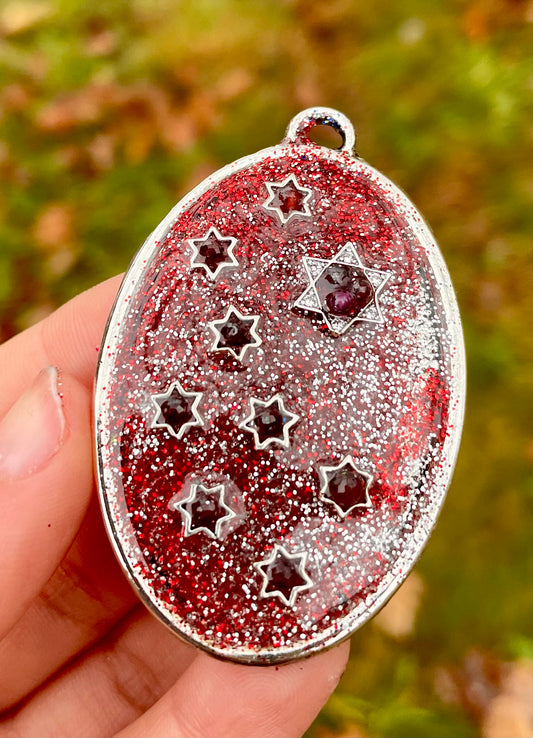 Red and Silver Shining Galaxy Garnet Gemstones Magen David Pendant 1