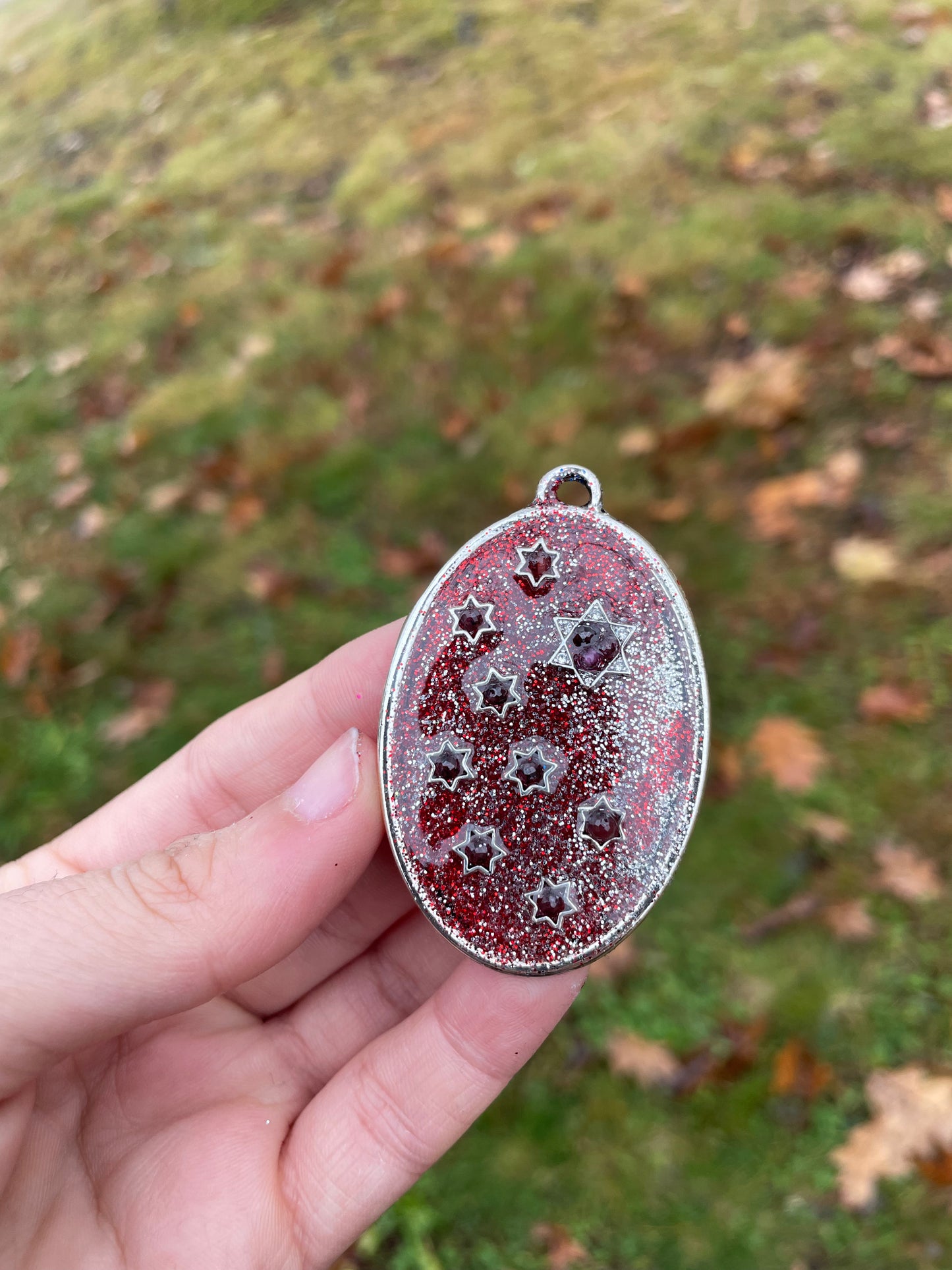 Red and Silver Shining Galaxy Garnet Gemstones Magen David Pendant 1
