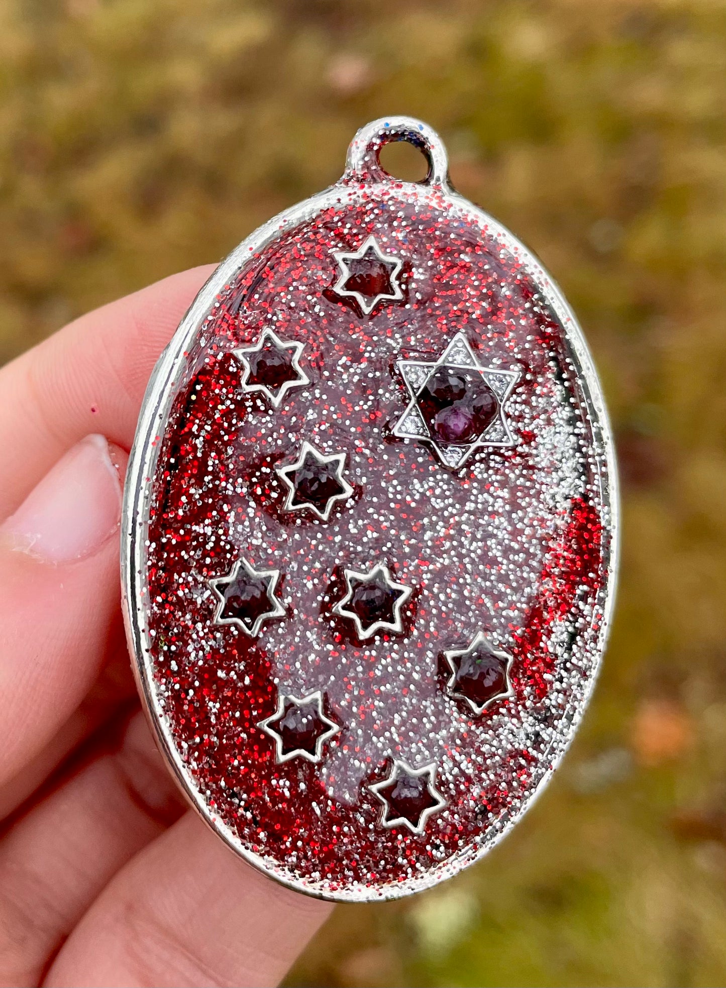 Red and Silver Shining Galaxy Garnet Gemstones Magen David Pendant 1