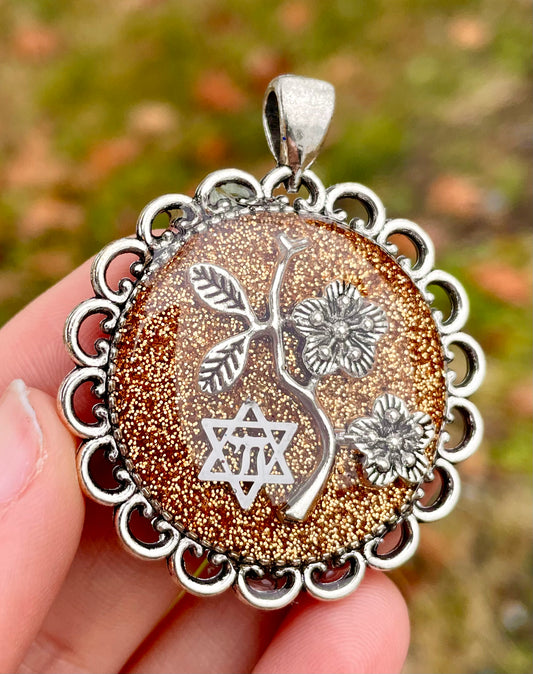 Silver and Amber-Orange Shine Flowers Magen David
