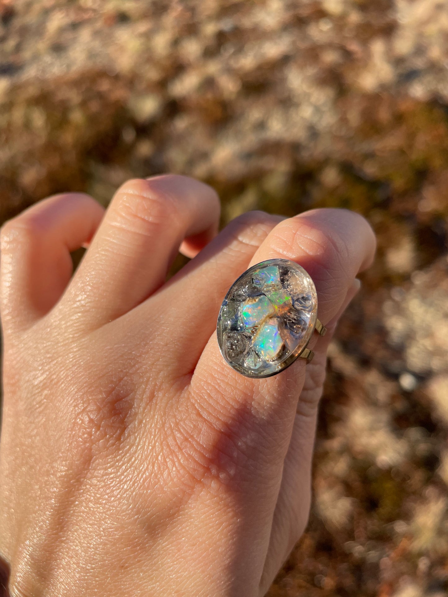 Opal Ring with Quartz and Opal Gemstones