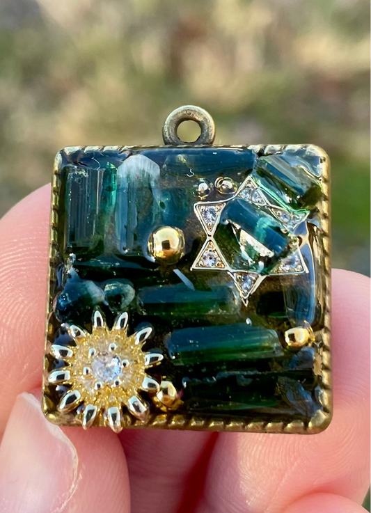 Danielle: Deep Green Tourmaline Gemstones, Daisy & Magen David