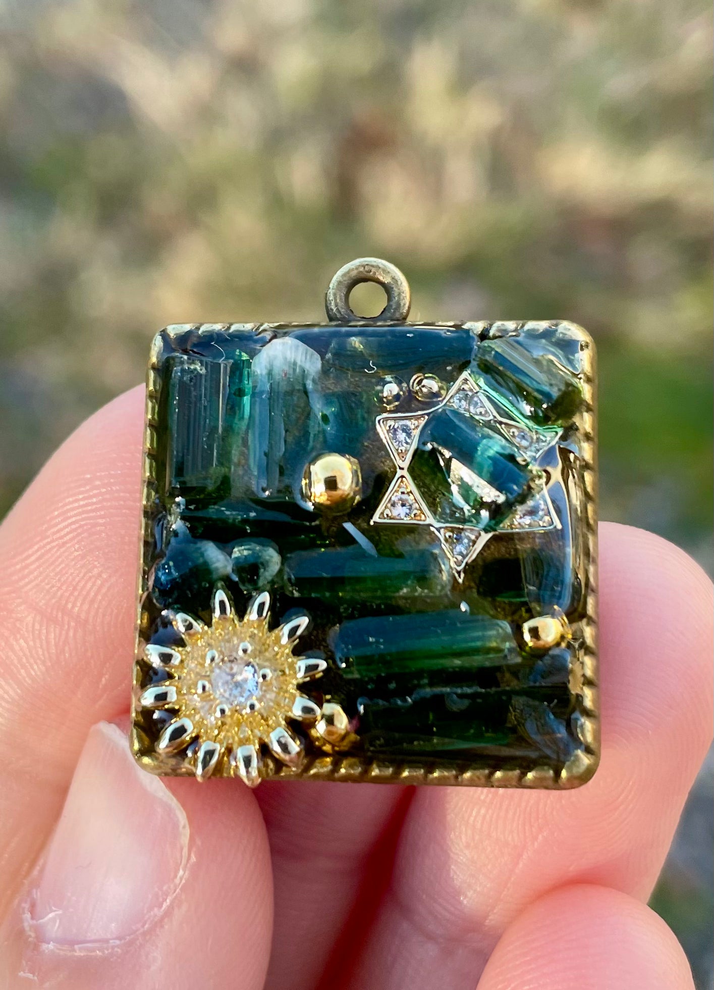 Danielle: Deep Green Tourmaline Gemstones, Daisy & Magen David