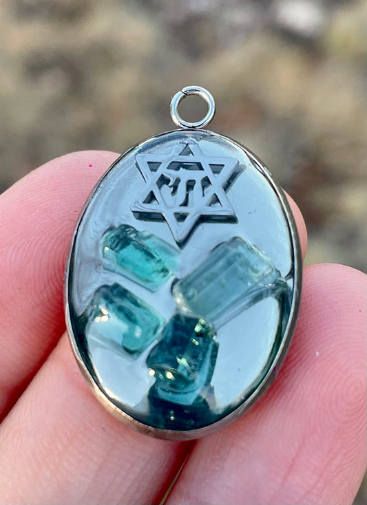 Blue Tourmaline Chai Magen David