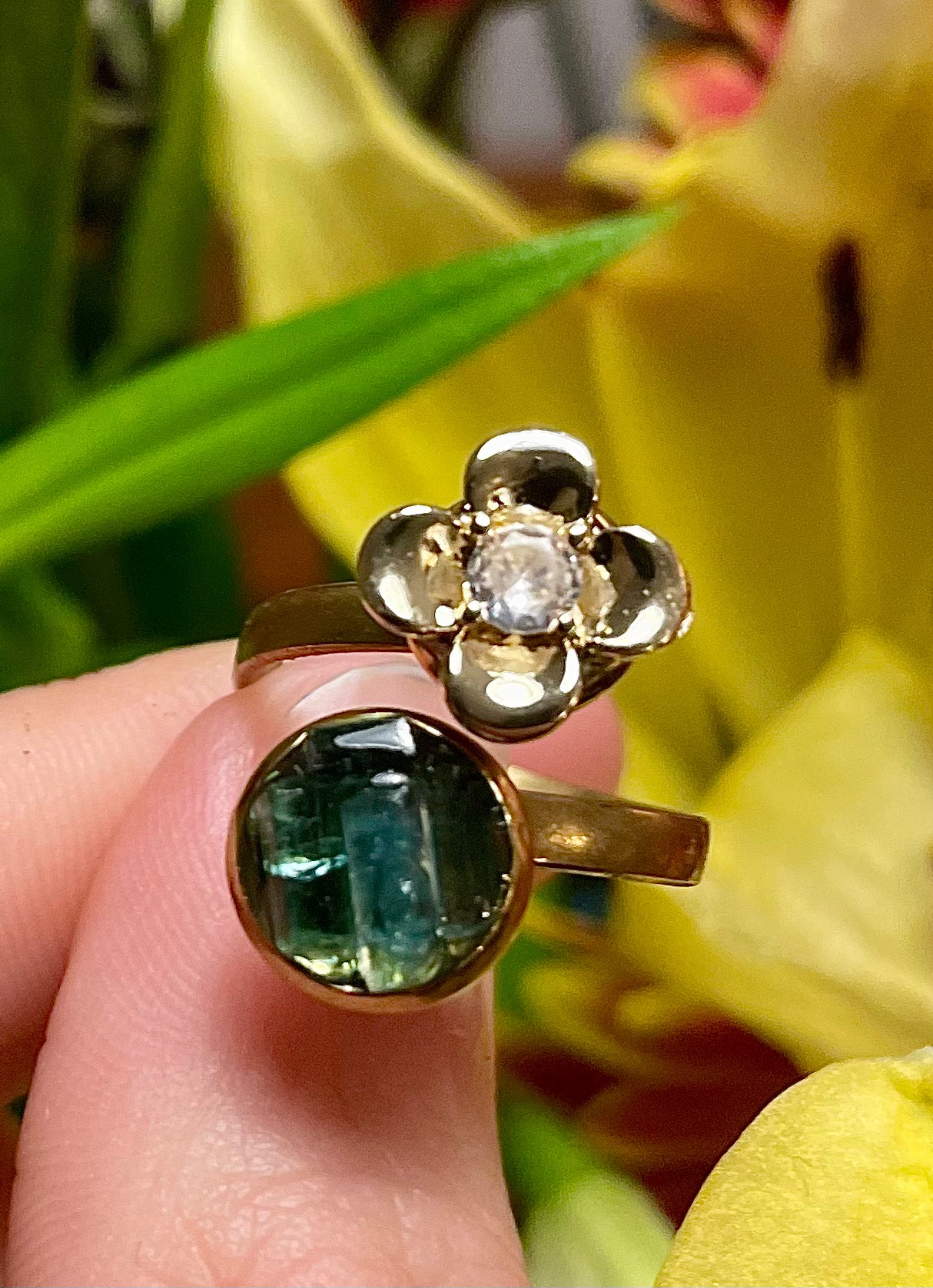 Blue Tourmaline Ring with Flower