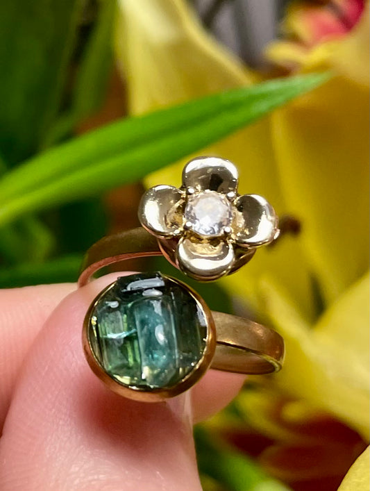 Blue Tourmaline Ring with Flower
