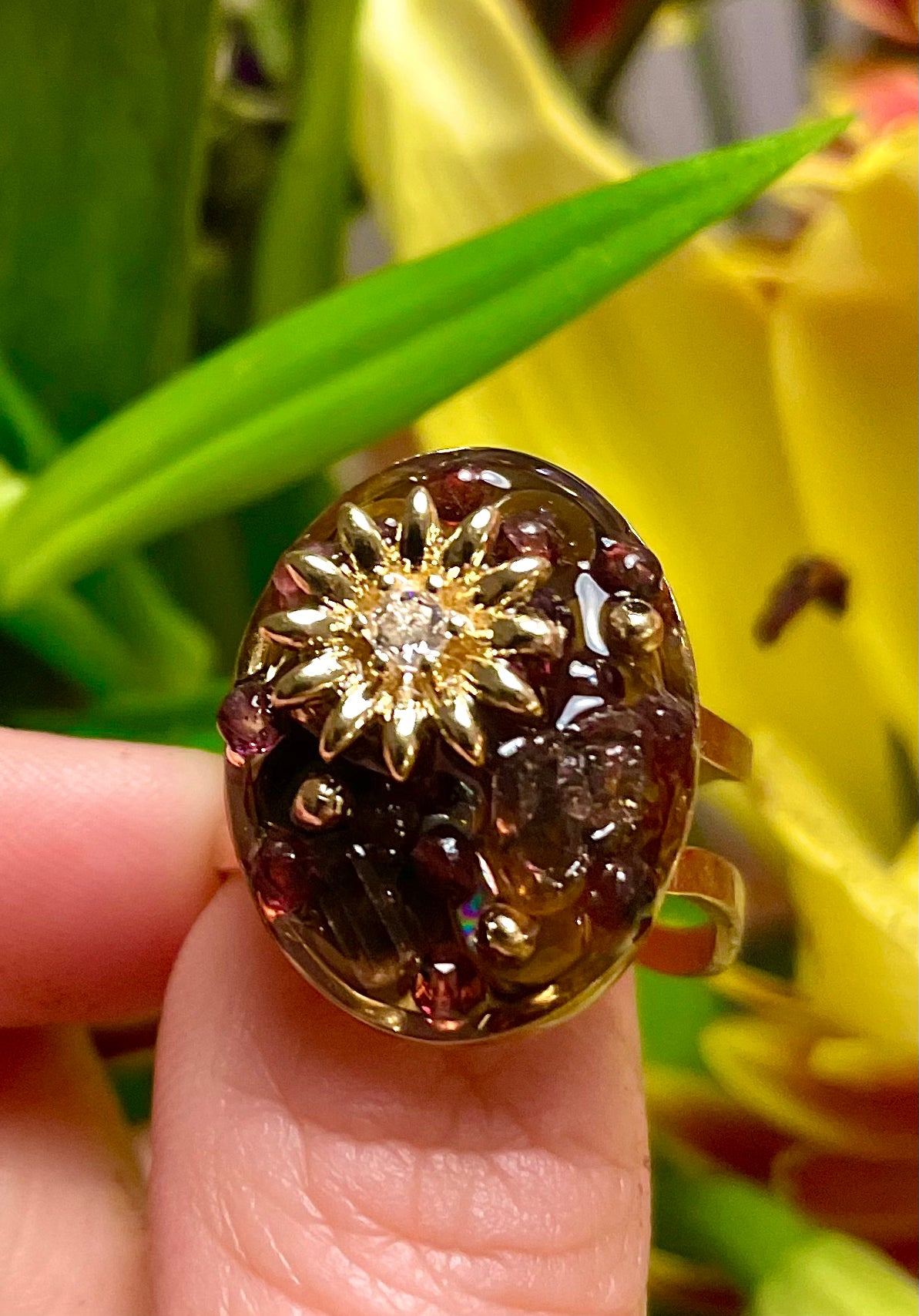 Garnet, Tiger's Eye & Daisy Ring