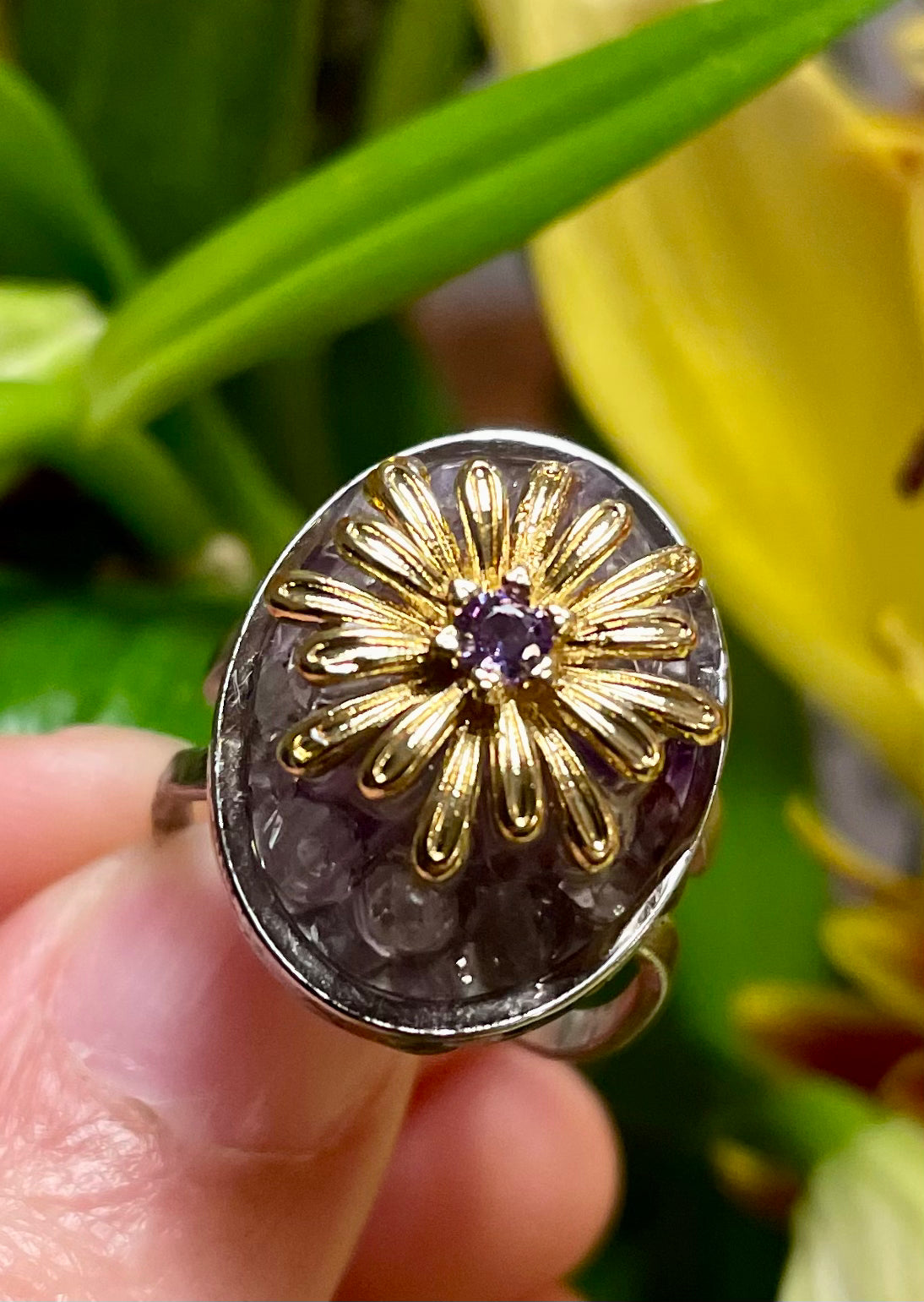Amethyst Gemstones & Gold plated Flower with Purple Zirconia