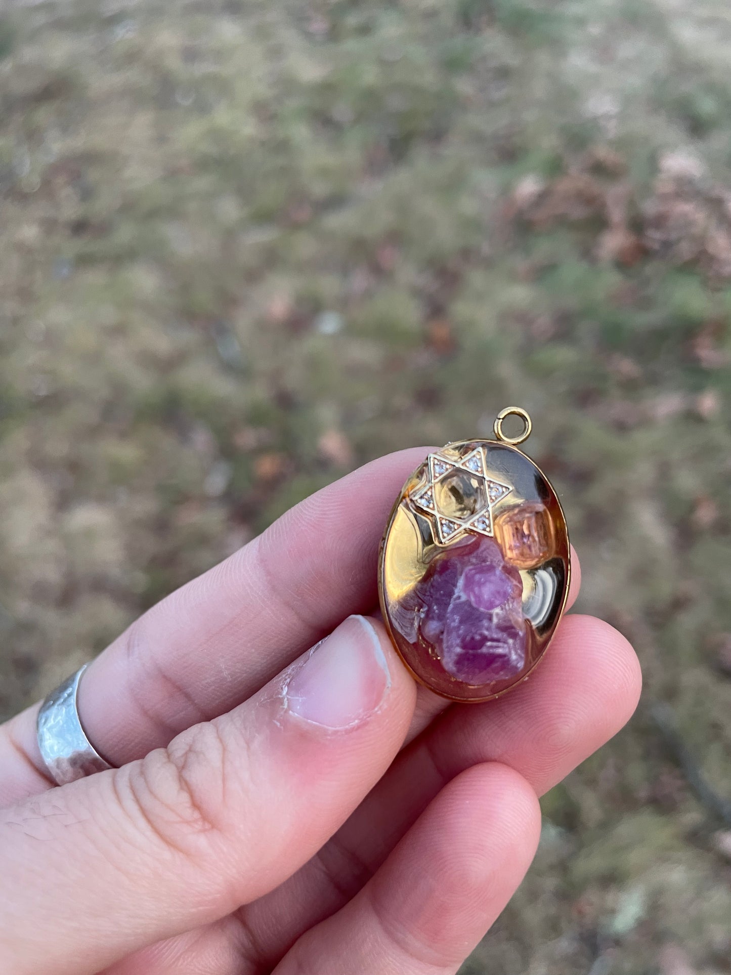 Ruby & Pink Tourmaline Gemstones and Magen David Pendant in Gold plating