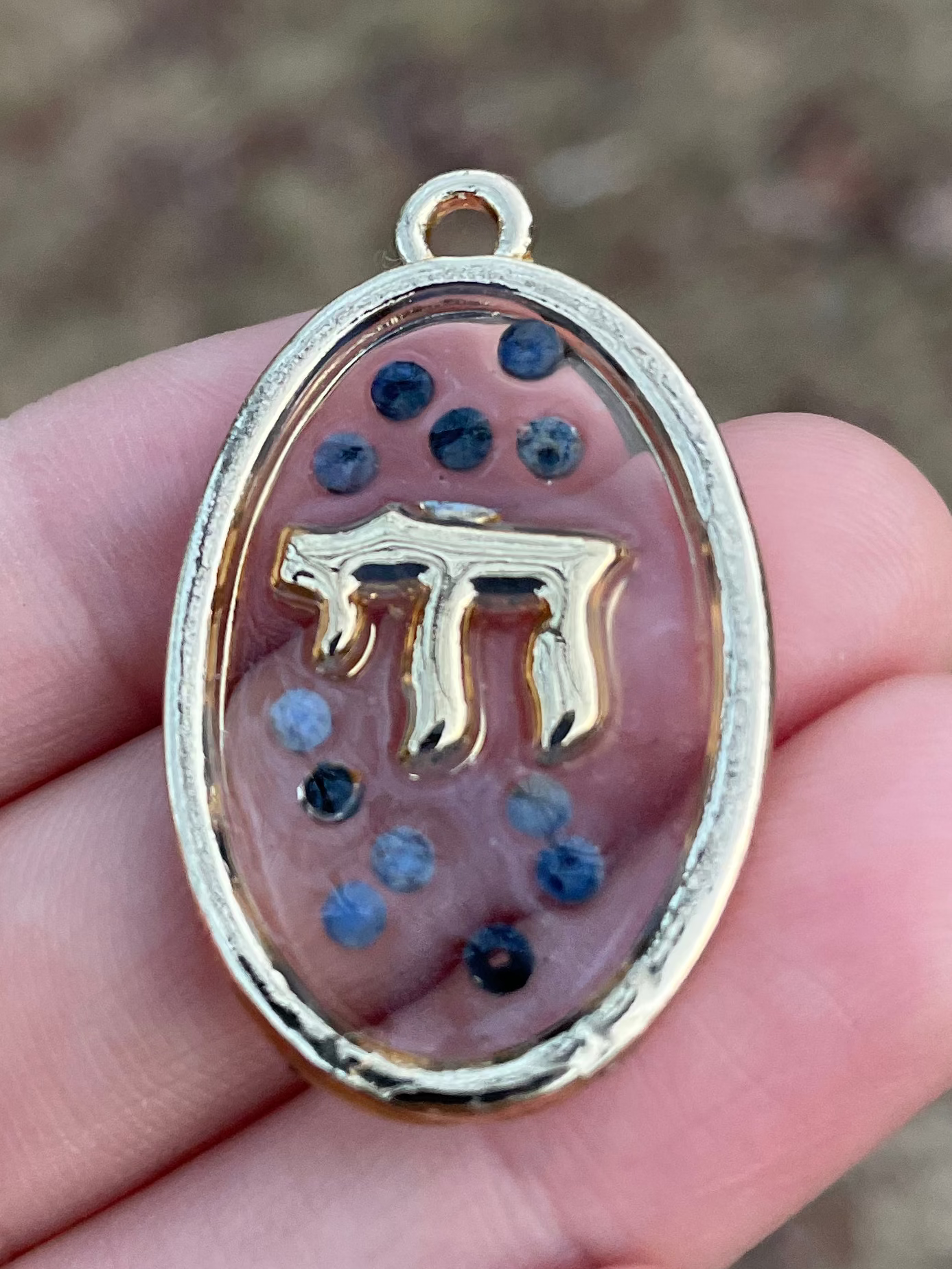 Florescent Pendant 2: Blue Sapphire Gemstones Gold Plated Chai