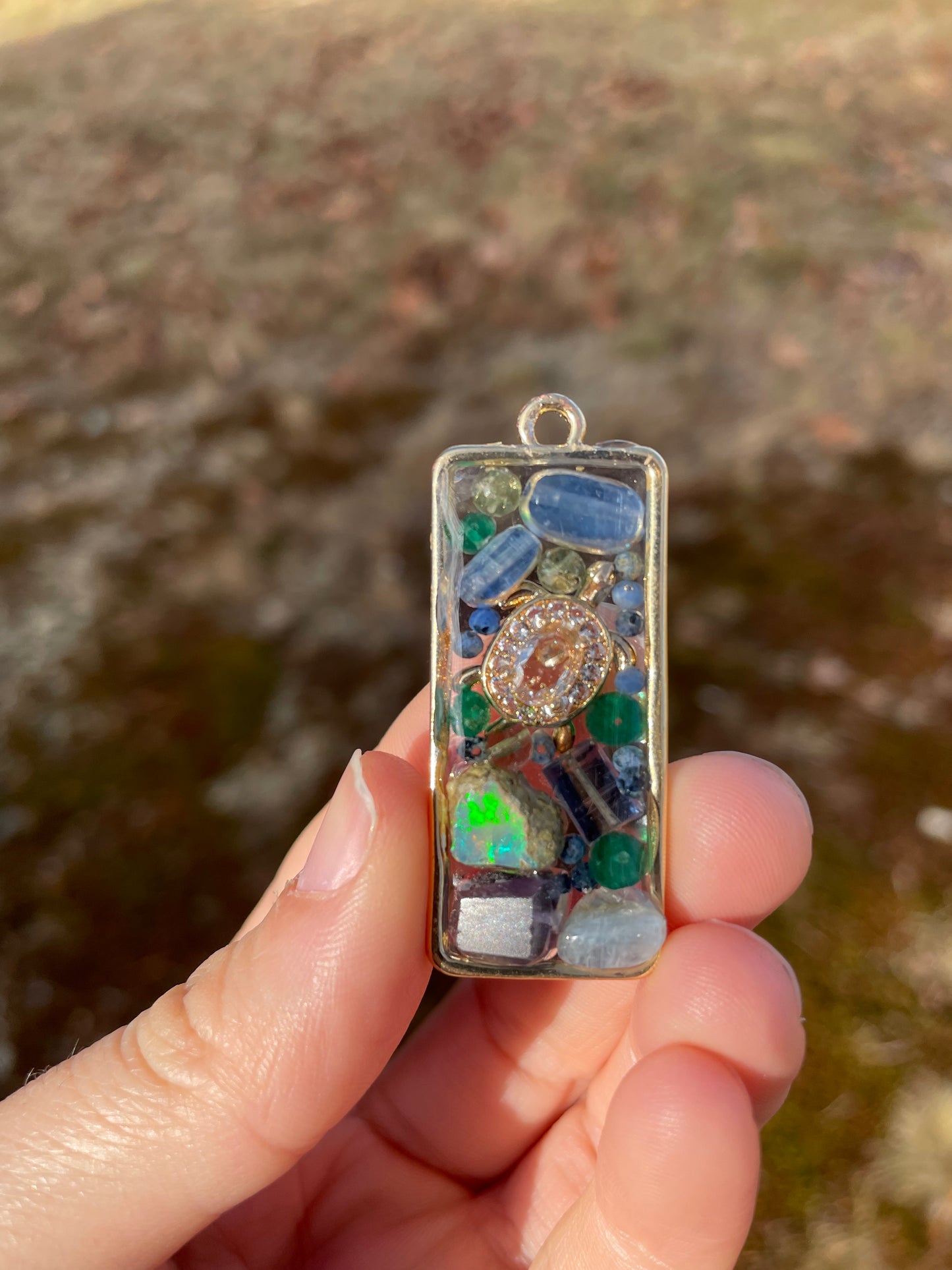 Turtle in a Gemstones Ocean Pendant