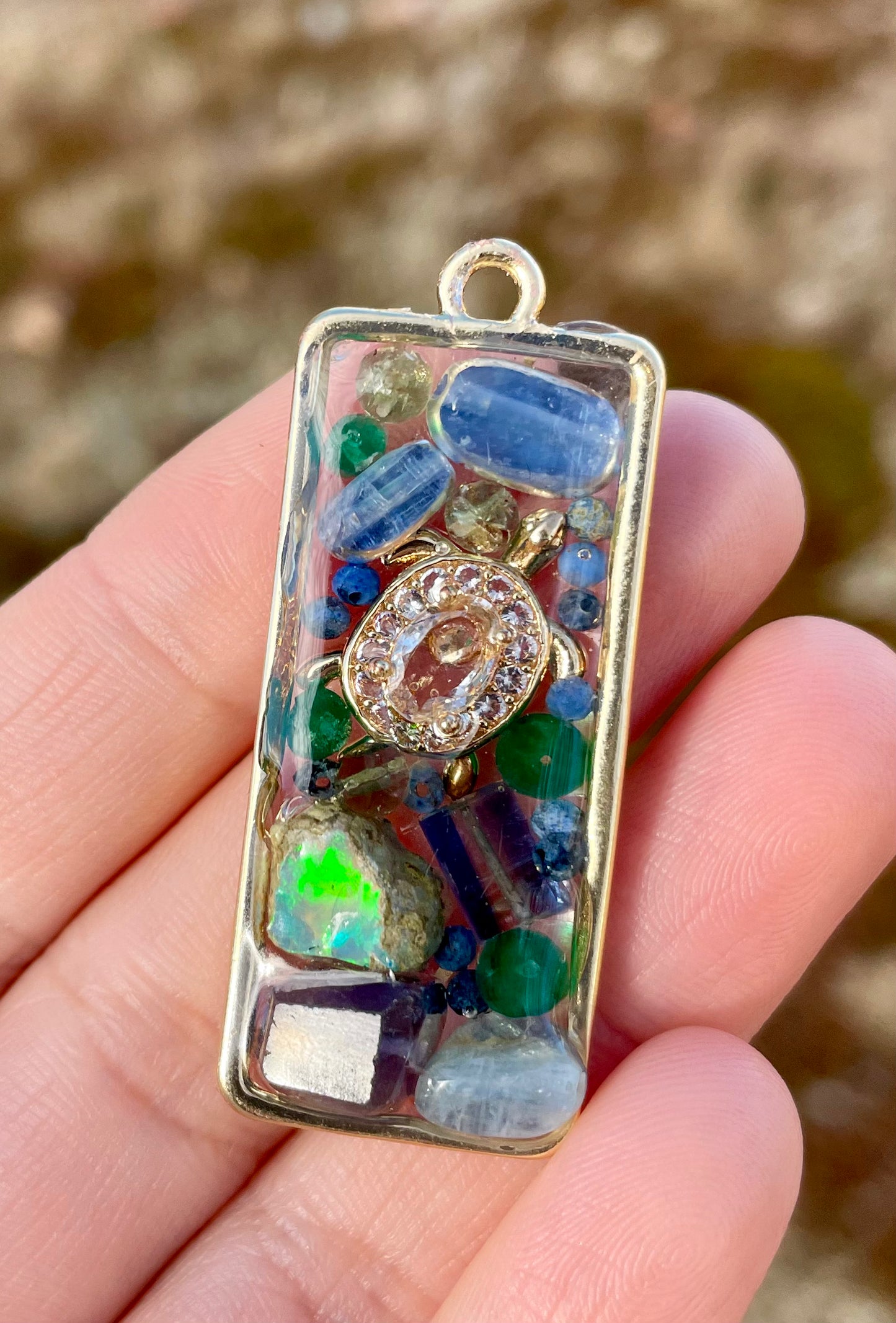 Turtle in a Gemstones Ocean Pendant