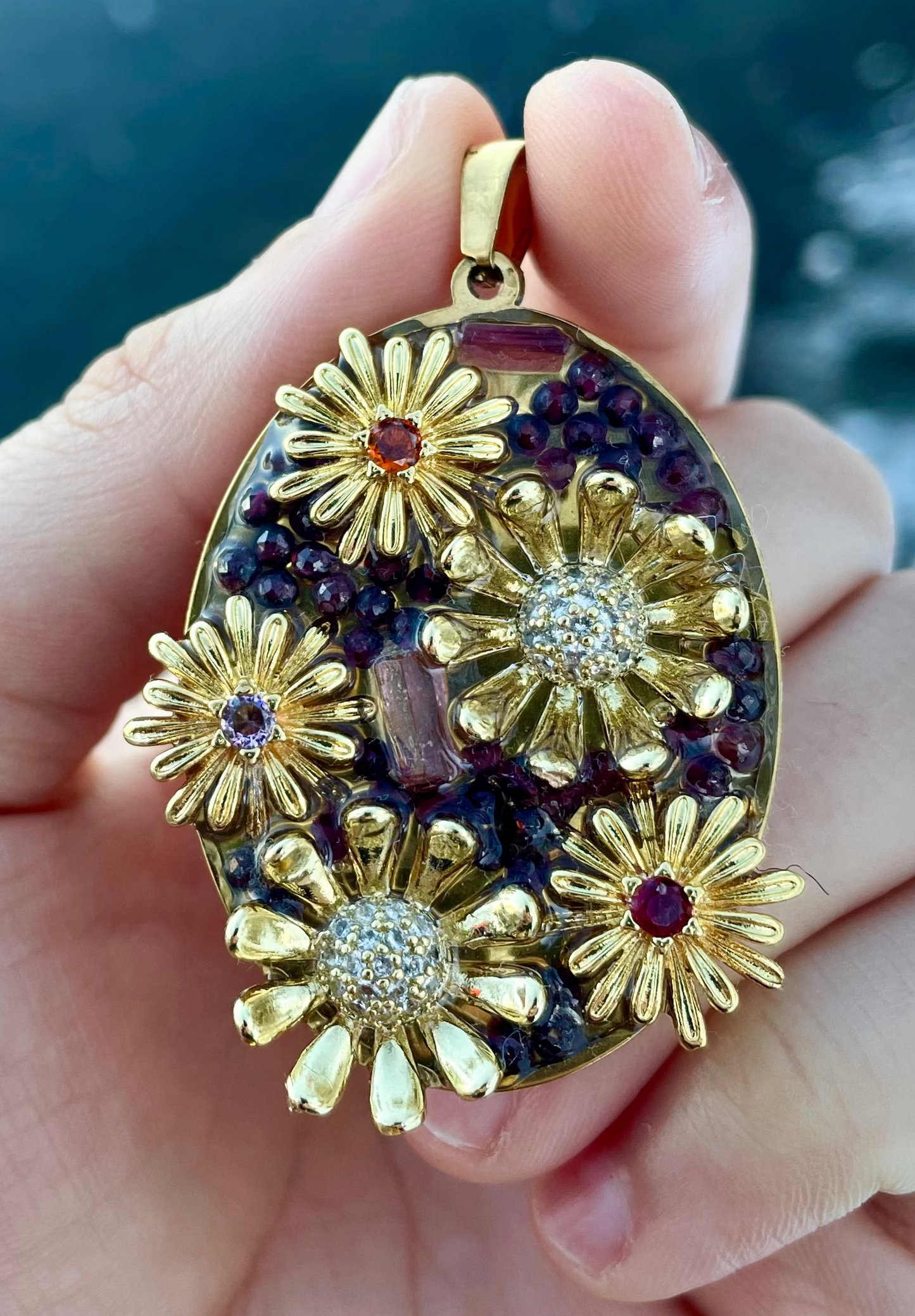 Bloom Collection: Daniella, with Pink Tourmaline, Garnet and 4 Flowers