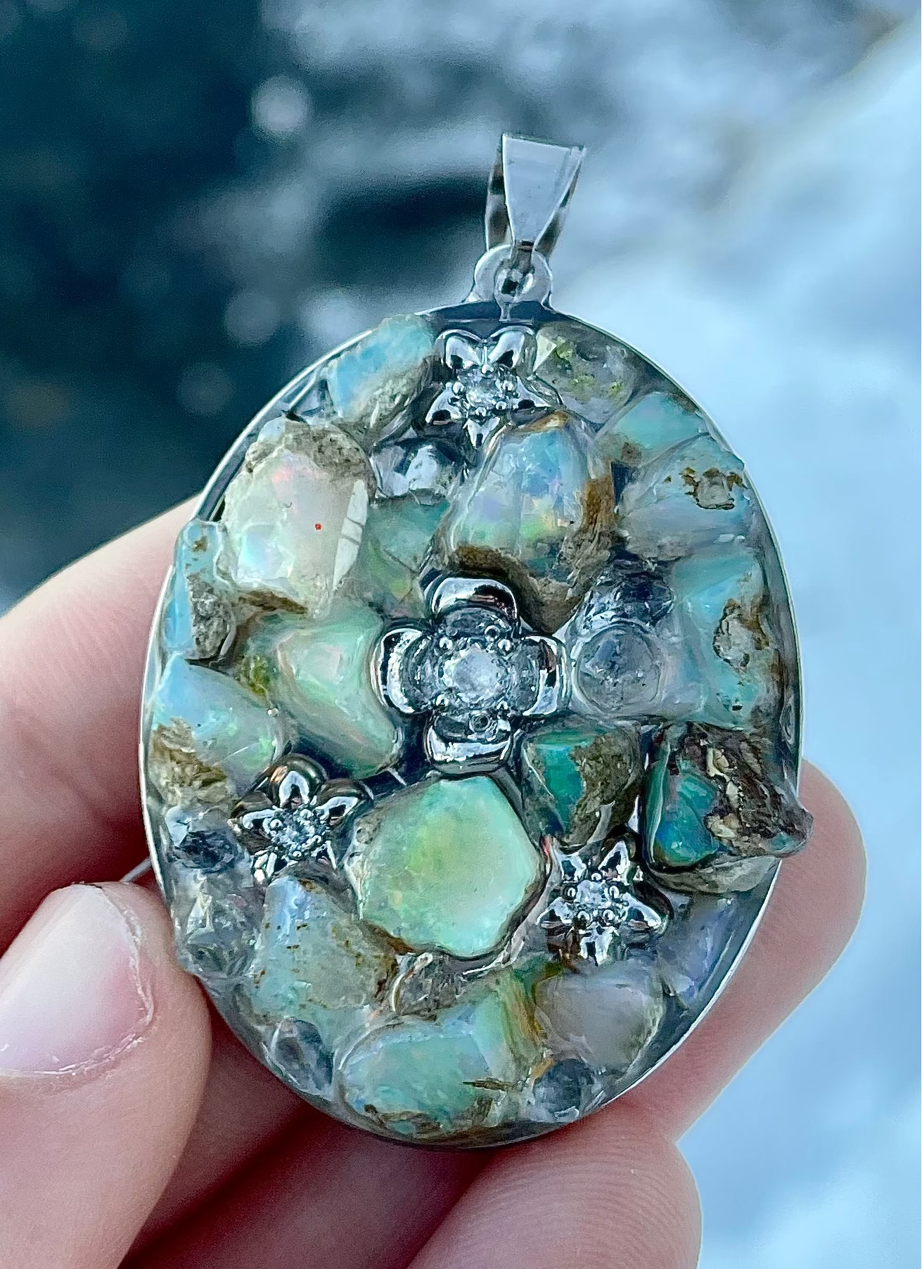 Bloom Collection: Eliah, with Opal Gemstones and Silver 4 Leaf Flower